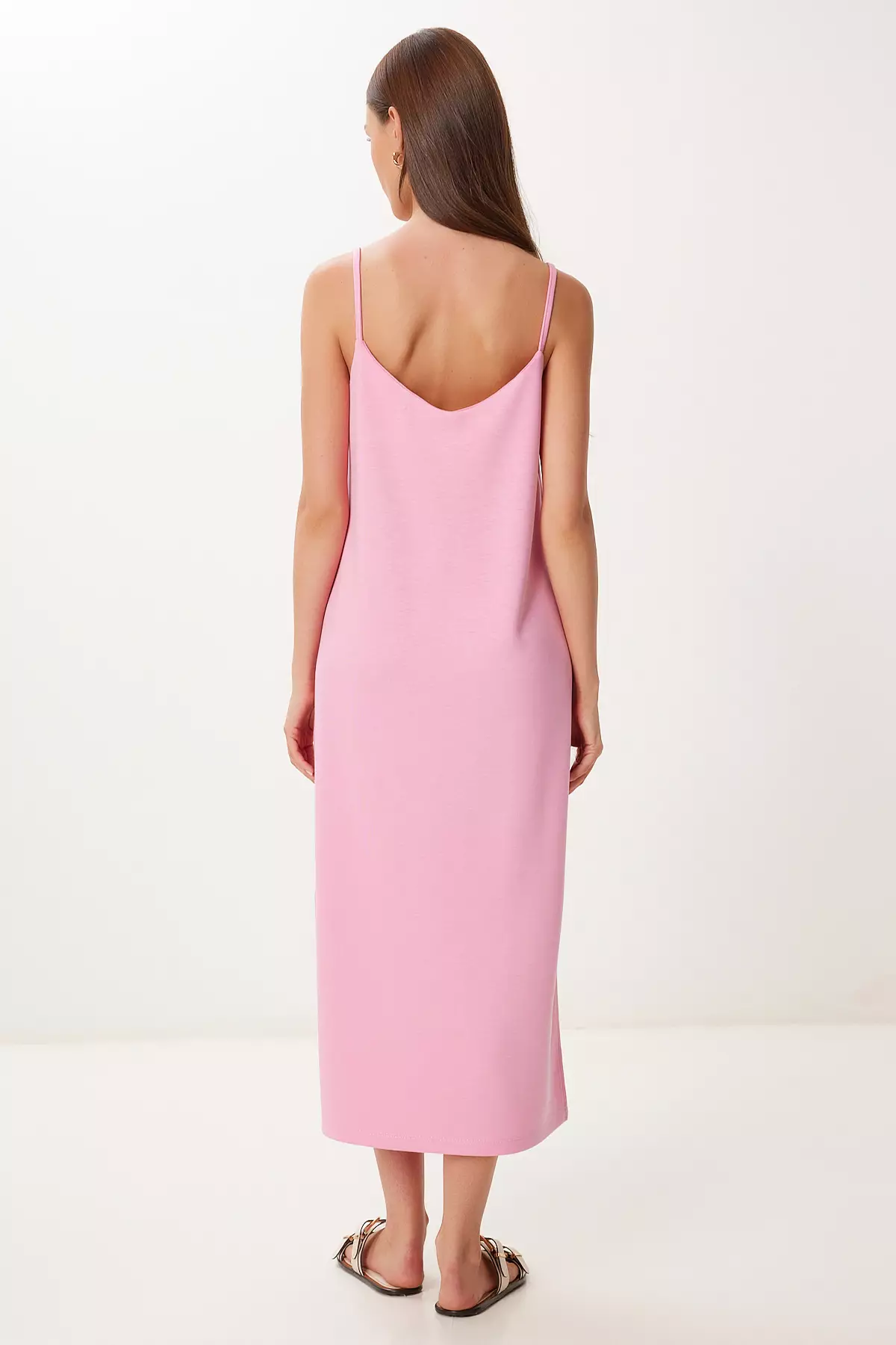 Women's Pink Strap Basic Flexible Modal Dress Bv00150