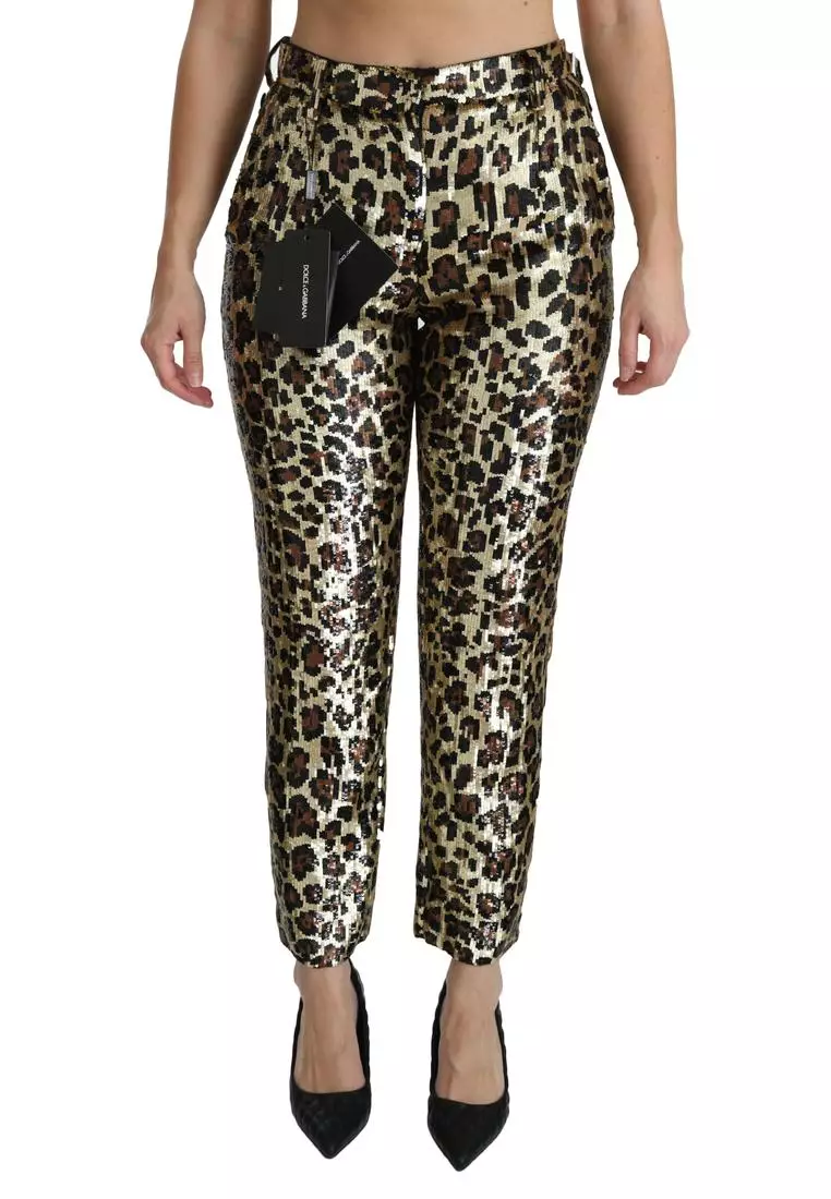 Dolce & Gabbana Dolce & Gabbana Brown Leopard Sequined High Waist Pants  2024, Buy Dolce & Gabbana Online