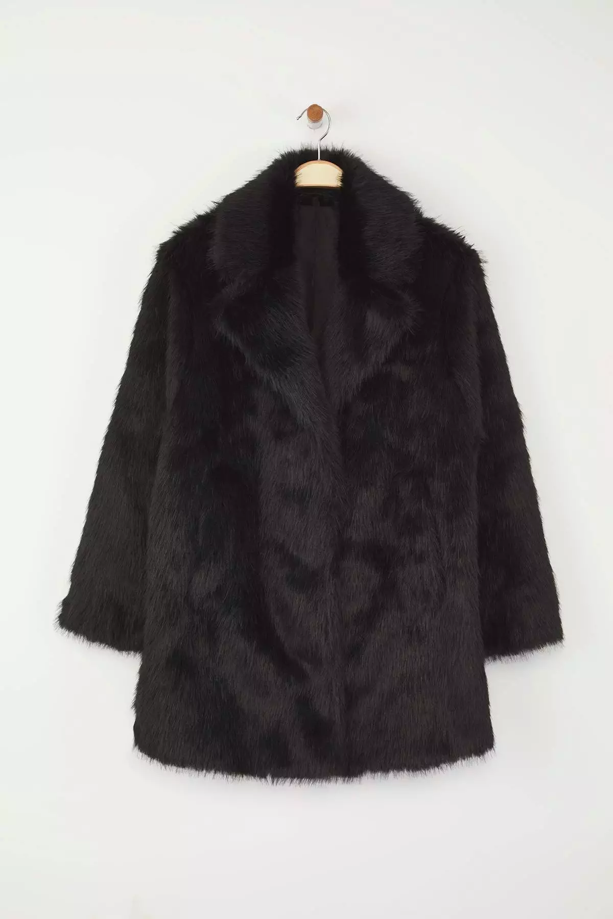 Black Fur Mono Closure Oversize Midi Coat Twoaw26Kb6