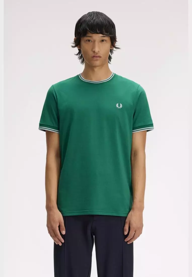 Fred Perry M1588 Twin Tipped T-Shirt (Sport Green / Light Ice / Light Ice)