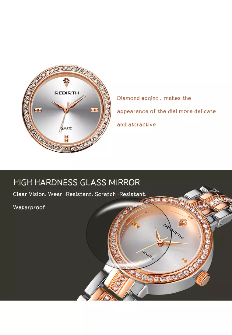 jam tangan wanita  Mewah 3ATM Tahan Air Tali stainless steel dengan gelang