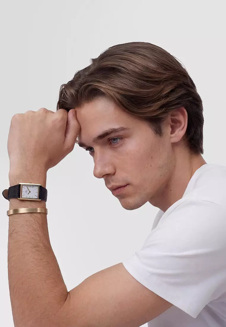 Bound 35x24mm Black Lizard White Guilloché Gold - Men Watch stainless steel Leather strap watch DW Official Authentic Original