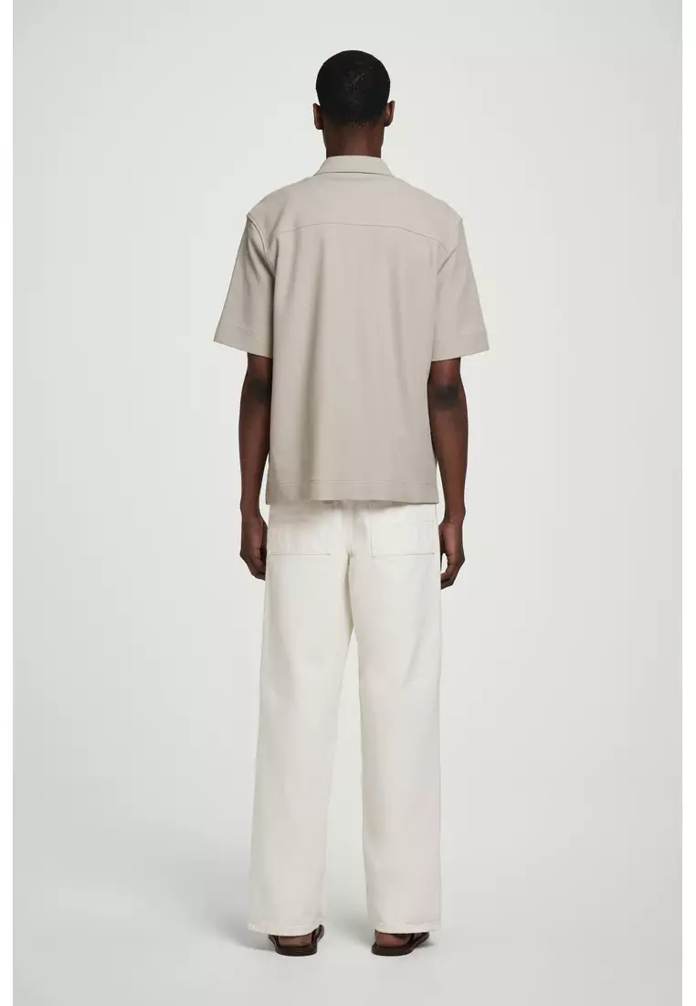 TEXTURED COTTON-JERSEY ZIPPED SHIRT