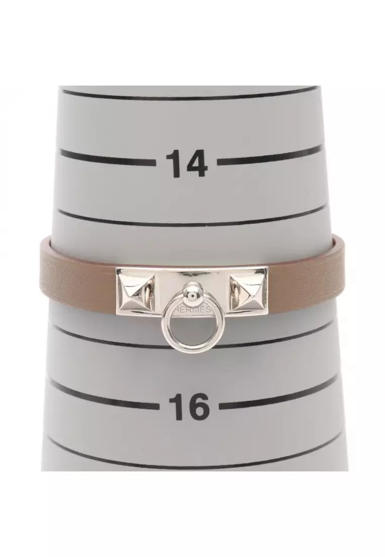 Pre-Loved Hermès Rival mini bracelet Veau Swift Gray brown U stamp