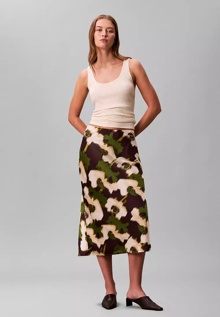 Printed Satin Midi Slip Skirt - Calvin Klein Jeans