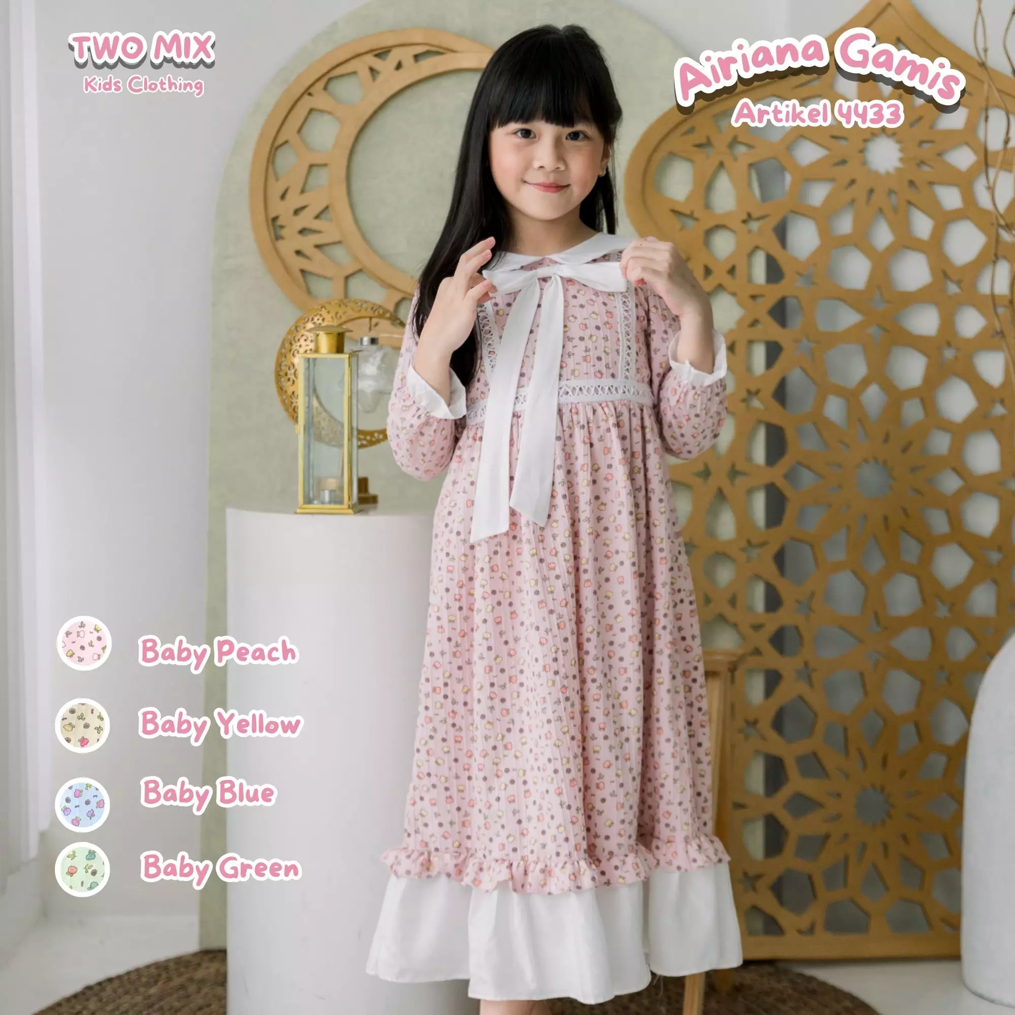 Two Mix - Airiana Gamis Baju Muslim Anak Perempuan Lebaran 2025 2-14 Tahun 4433 Baby Yellow