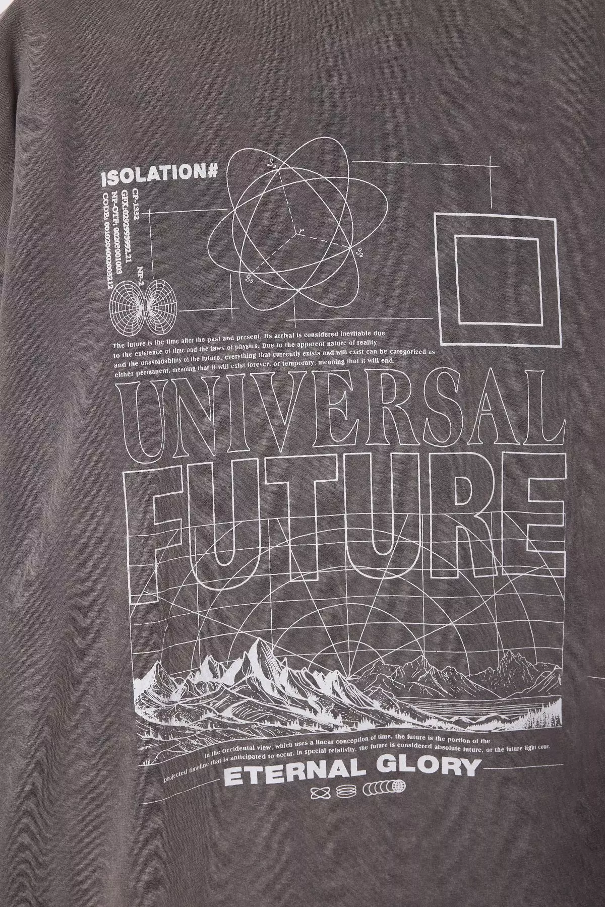 Large Size Anthracite Oversize/Wide Cut Faded Effect Printed 100% Cotton T-Shirt TMNSS25BF00015