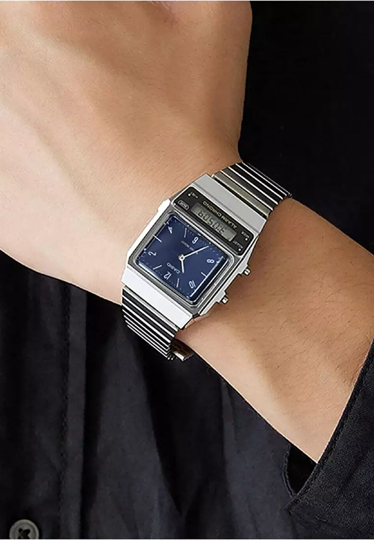 Vintage AQ-800EB-2A Unisex Analog-Digital Watch Grey Stainless Steel Strap