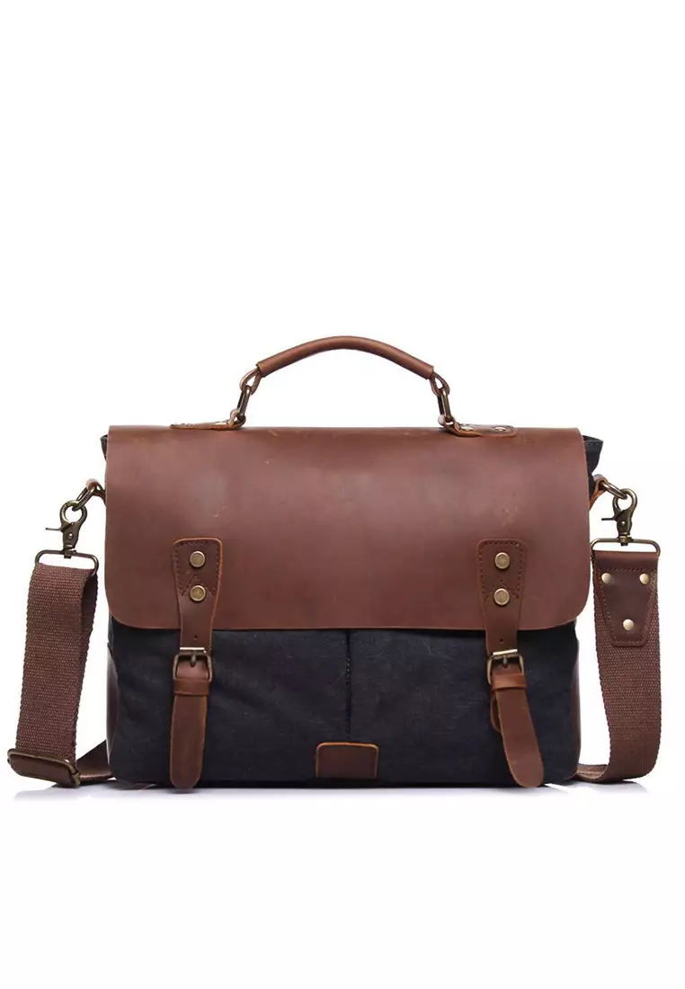 Leather canvas sales messenger bag