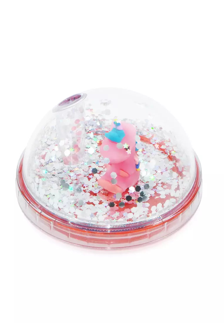 Wakakids Gelas Tumbler Cup Glitter Funny Dino Botol Minum Aesthetic Lucu Free Sedotan 450ML Merah