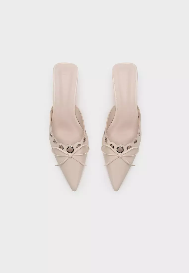 尖头镂空装饰中跟穆勒鞋