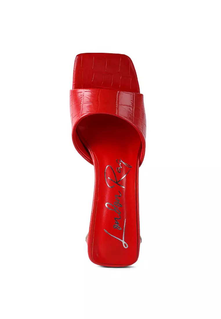 London Rag Red Triangle Block Heeled Croc Sandals 2024 | Buy London Rag ...