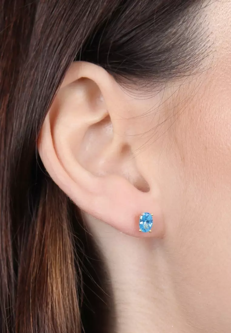 Blue Topaz Oval Studs 18k Gold