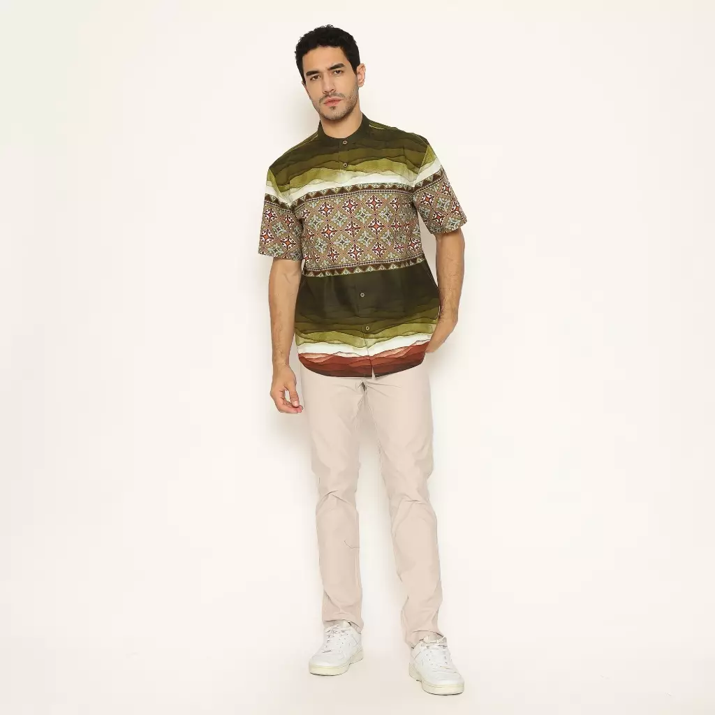 AMK Baju Koko Pria Printing Lengan Pendek KK THALIB S/S Olive