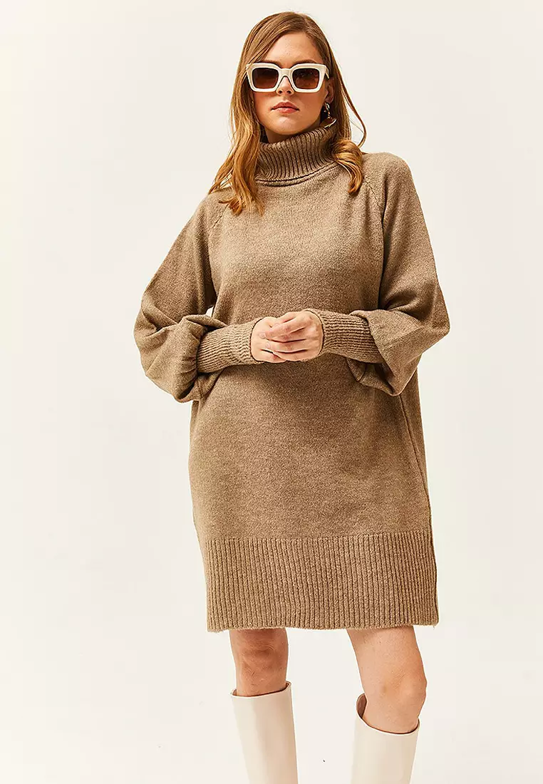 Turtleneck Raglan Sleeves Mini Dress