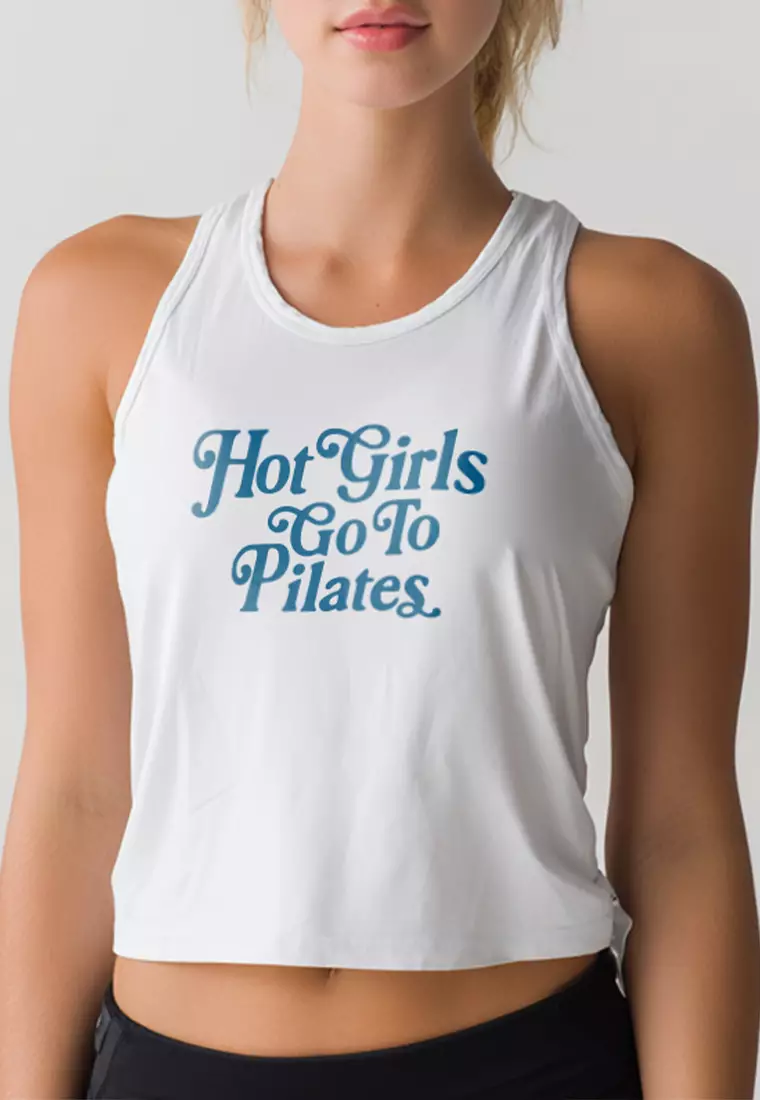 LSE29 Kaos Pilates Tank Top "hot girls go to pilates" instacool putih UAT