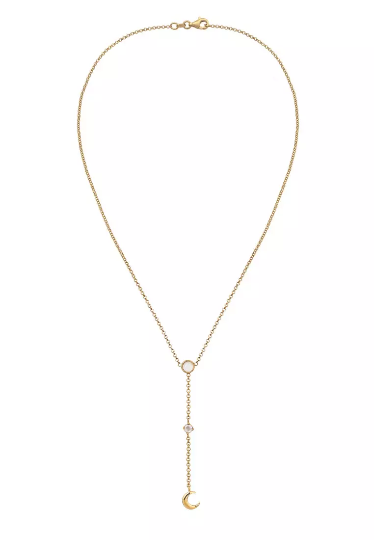 Kalung Perhiasan Perak 925 Wanita Crescent Moonstone Gold Plated