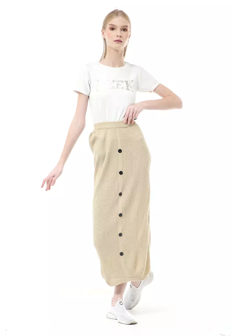 Deliana Rok Rajut Kancing Bawahan Wanita Premium Quality - Cream