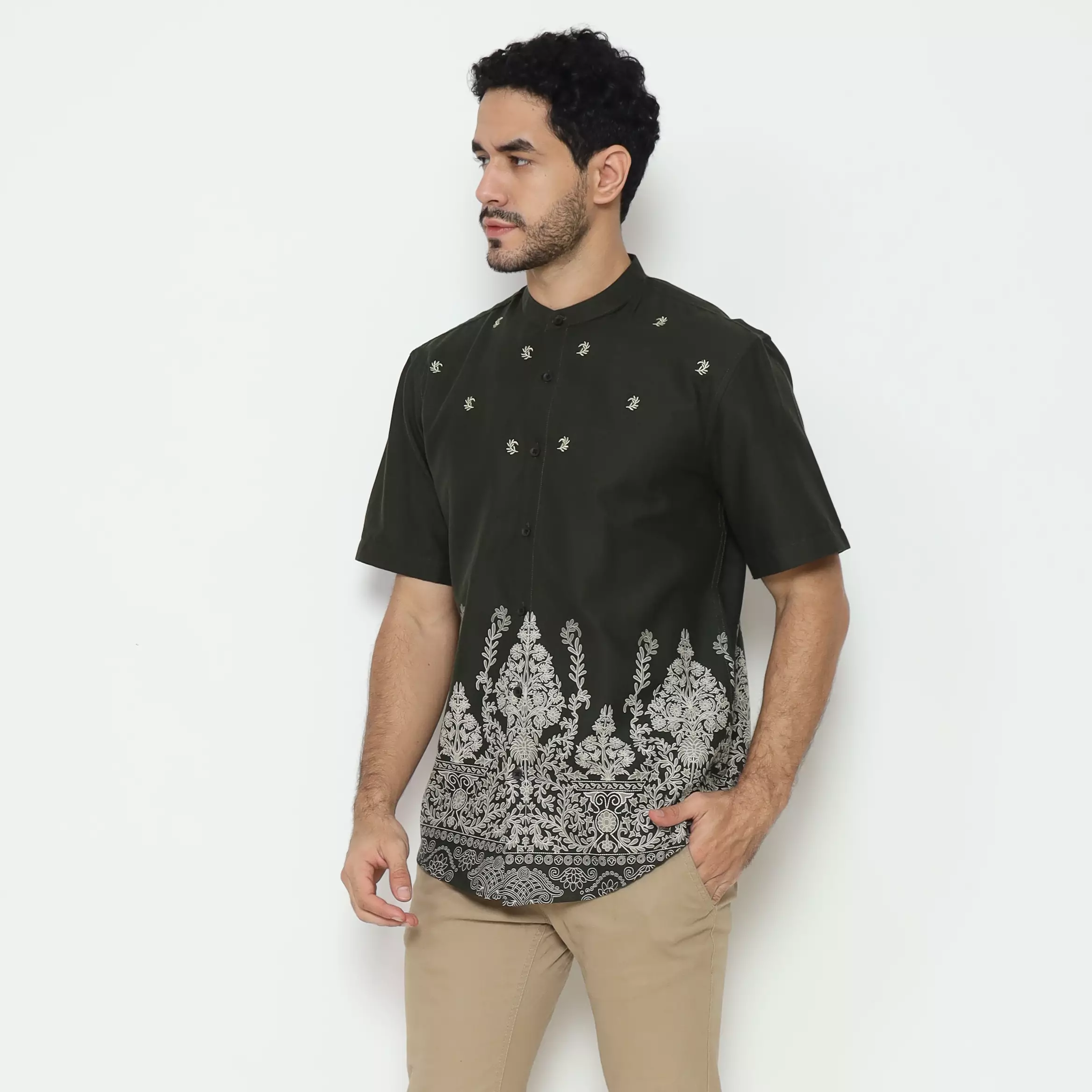 AMK Kemeja Koko Pria Lengan Pendek KK Hasan S/S Olive