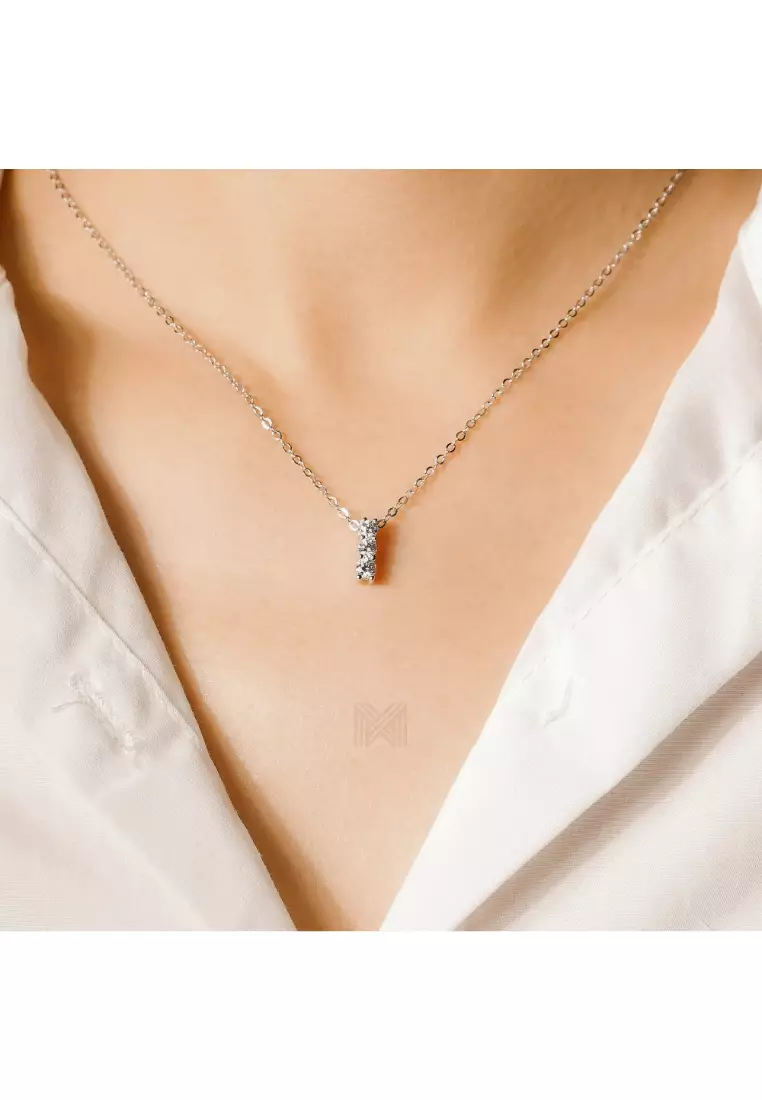 Made For The Night Triple Diamond Cubic Zirconia White Gold Necklace with 925 Sterling Silver