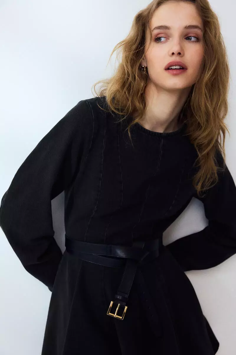 Flared-skirt denim dress