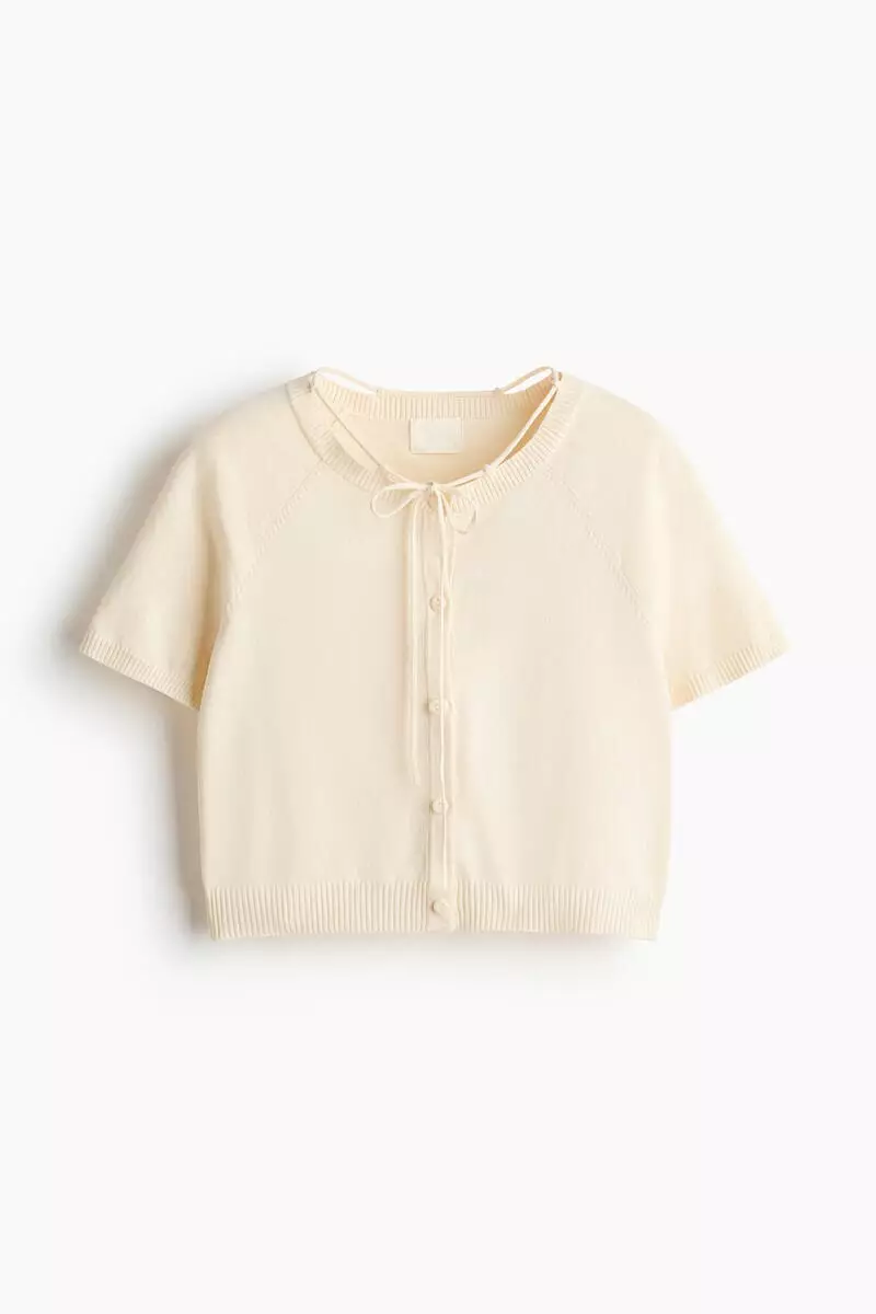 Short-sleeved tie-detail cardigan