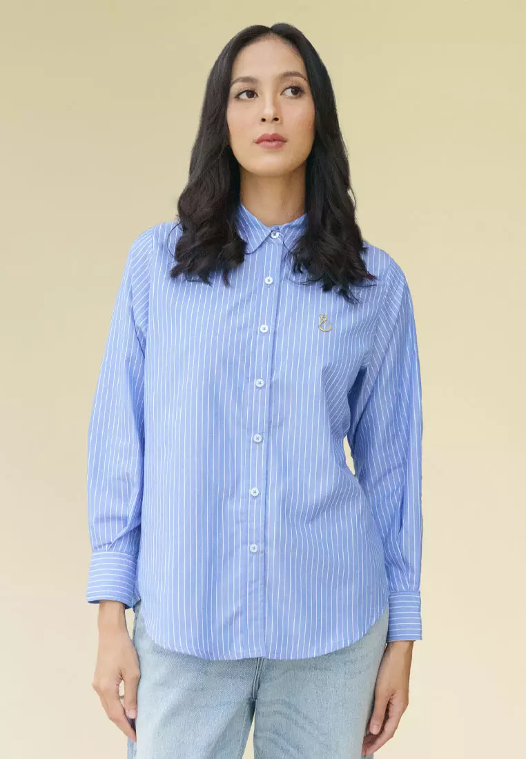 Jenna and Kaia - Athaya Top Stripe Blue - Kemeja Wanita Lengan Panjang
