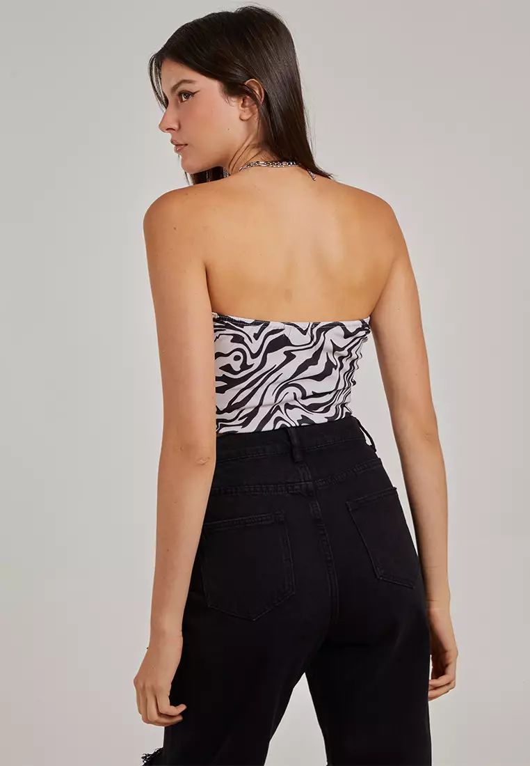 Pink Vanilla Black Pattern Swirl Printed Corset Top