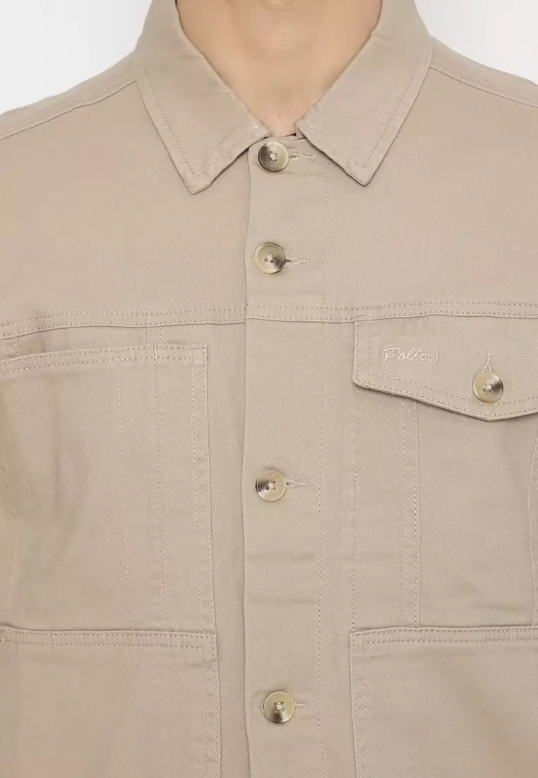 POLICE Kemeja Polos Semi Jaket Light Khaky Regular Fit Lengan Panjang Pria