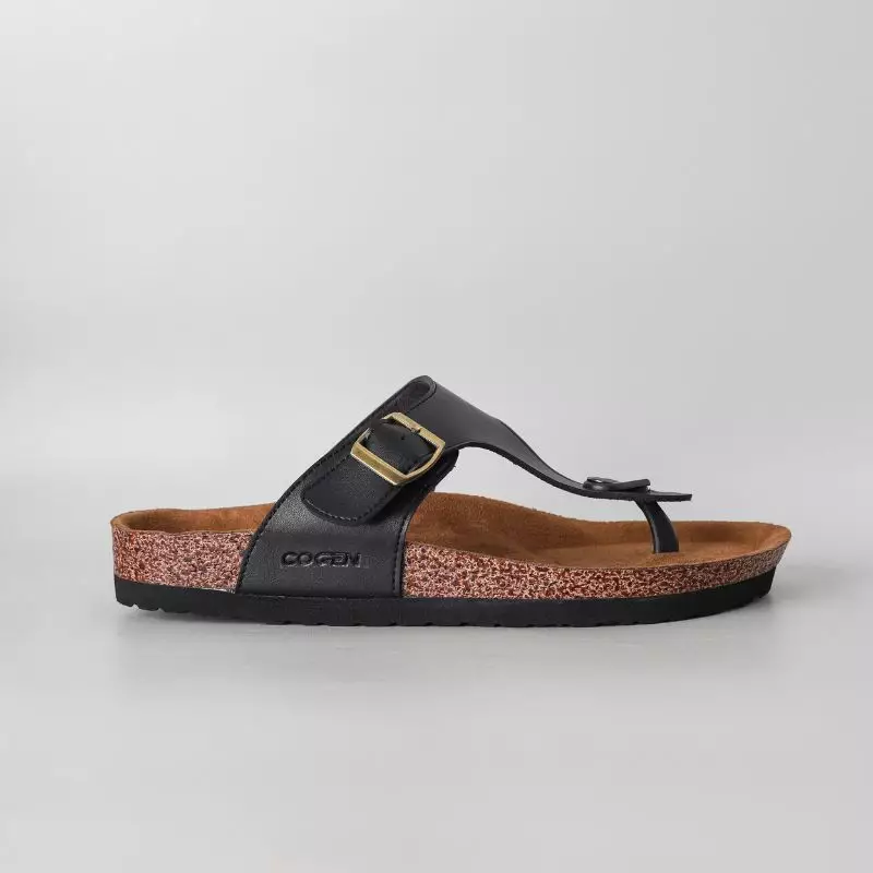 Cogen Sandal Pria Sendal Jepit Kulit Birken Vintage - Vester Black
