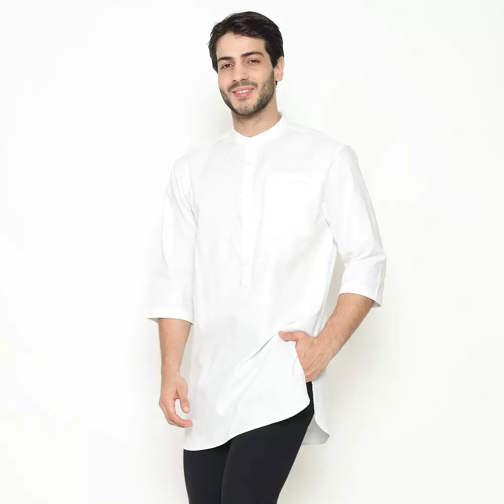 AMK Kemeja Koko Kurta Pria Lengan Panjang KK Bachtiar 3/4 White