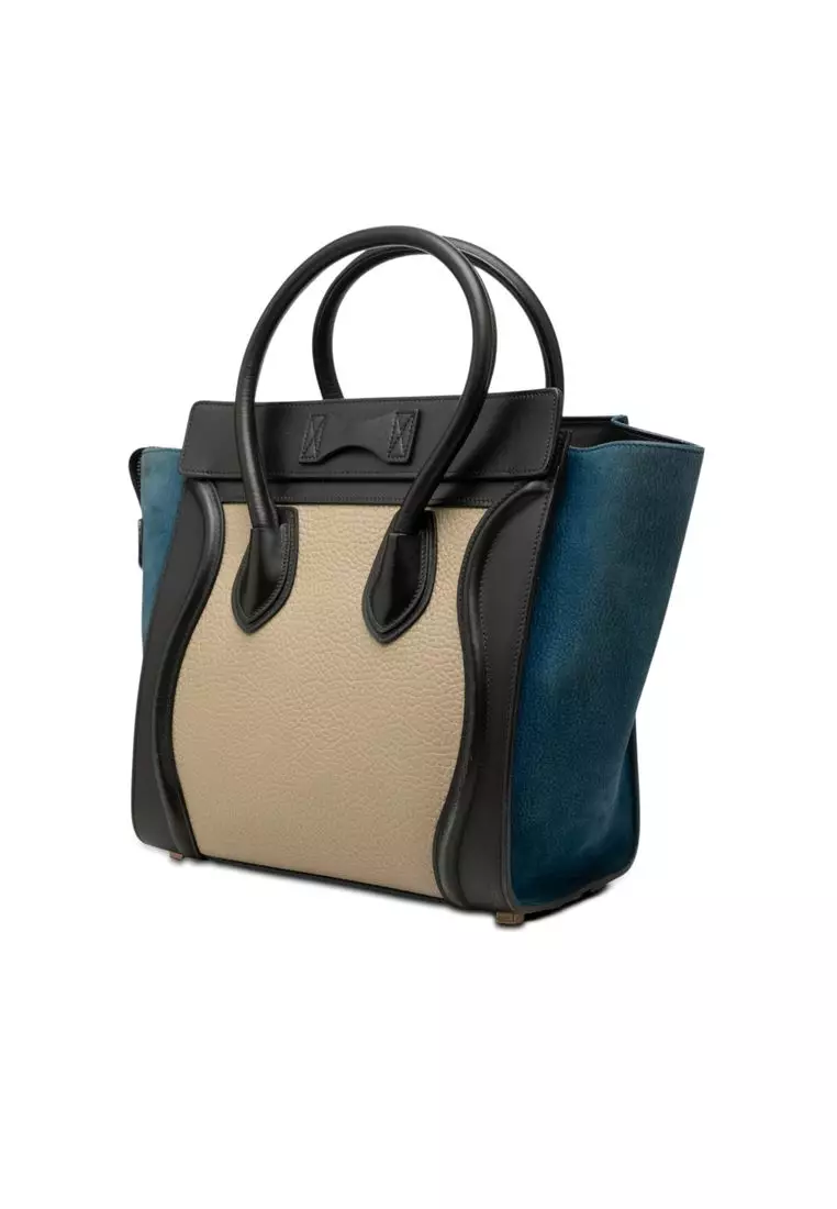 Pre-Loved Celine Micro Tricolor Calfskin And Nubuck Luggage Tote