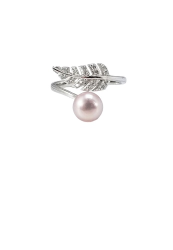 Glamorousky white 925 Sterling Silver Fashion Elegant Leaf Purple Freshwater Pearl Adjustable Open Ring with Cubic Zirconia 8E412ACA7C60FAGS_1