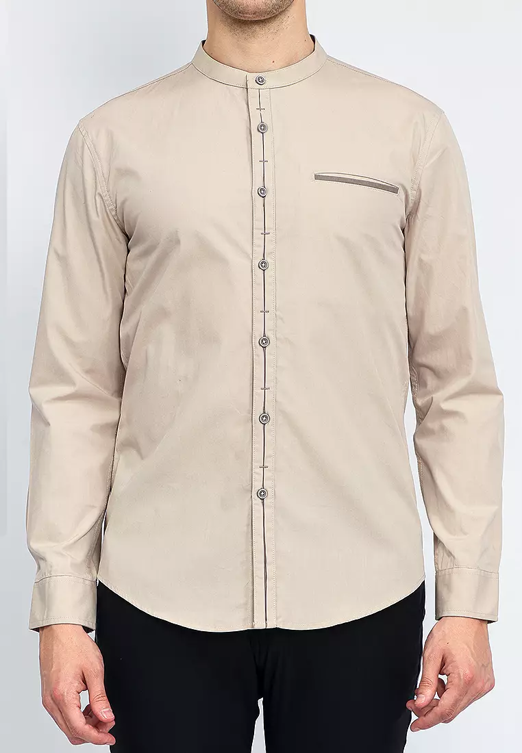 OXCON Kemeja Collarless long sleeve Dual Style Button Khakis