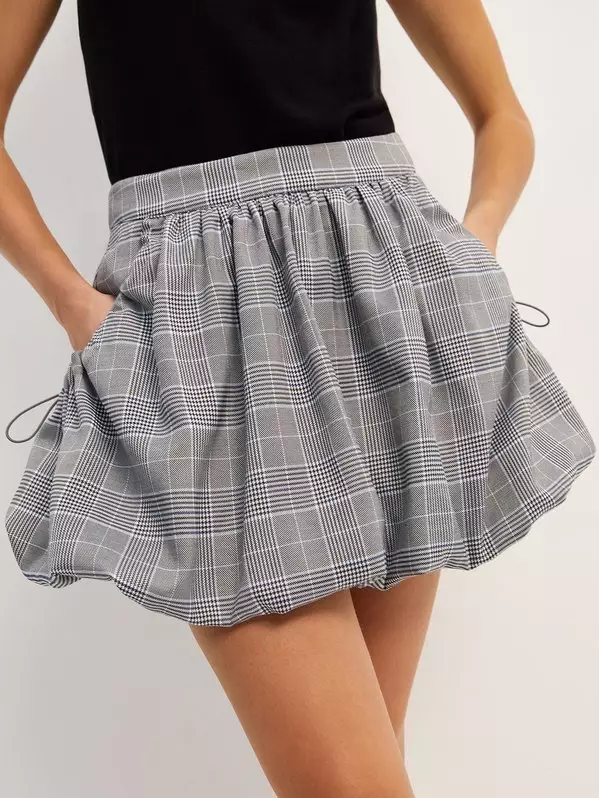 Plaid Balloon Skort - Black/White