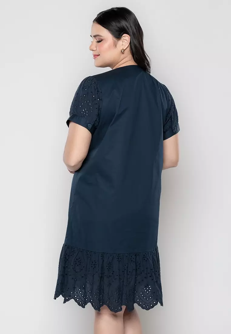 Milly Plus Size Robyn Double Breasted Dress with Eyelet Hem