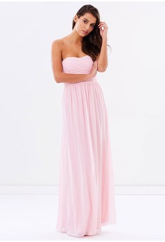 Strapless Chiffon Evening Dress - Pink