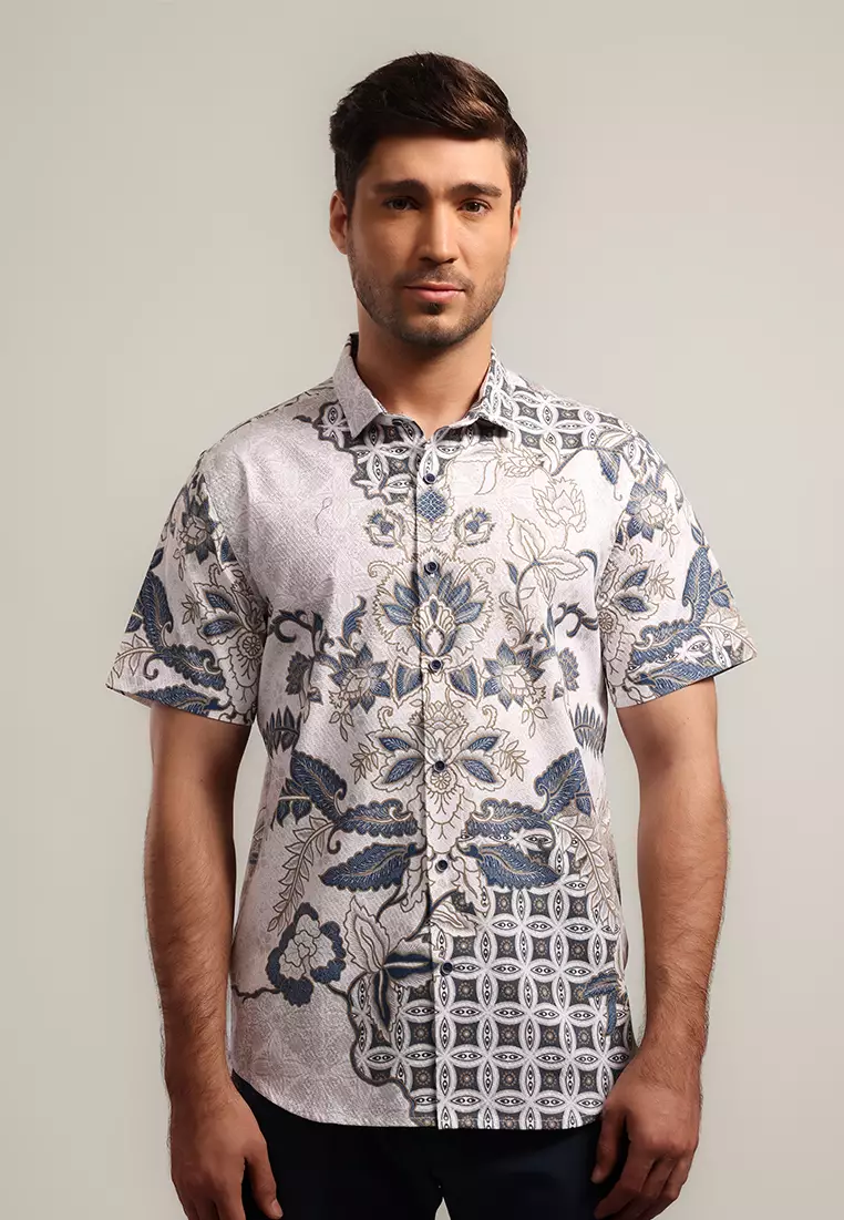 MOC - Kemeja Batik Pria Lengan Pendek Surasena - White Warna White