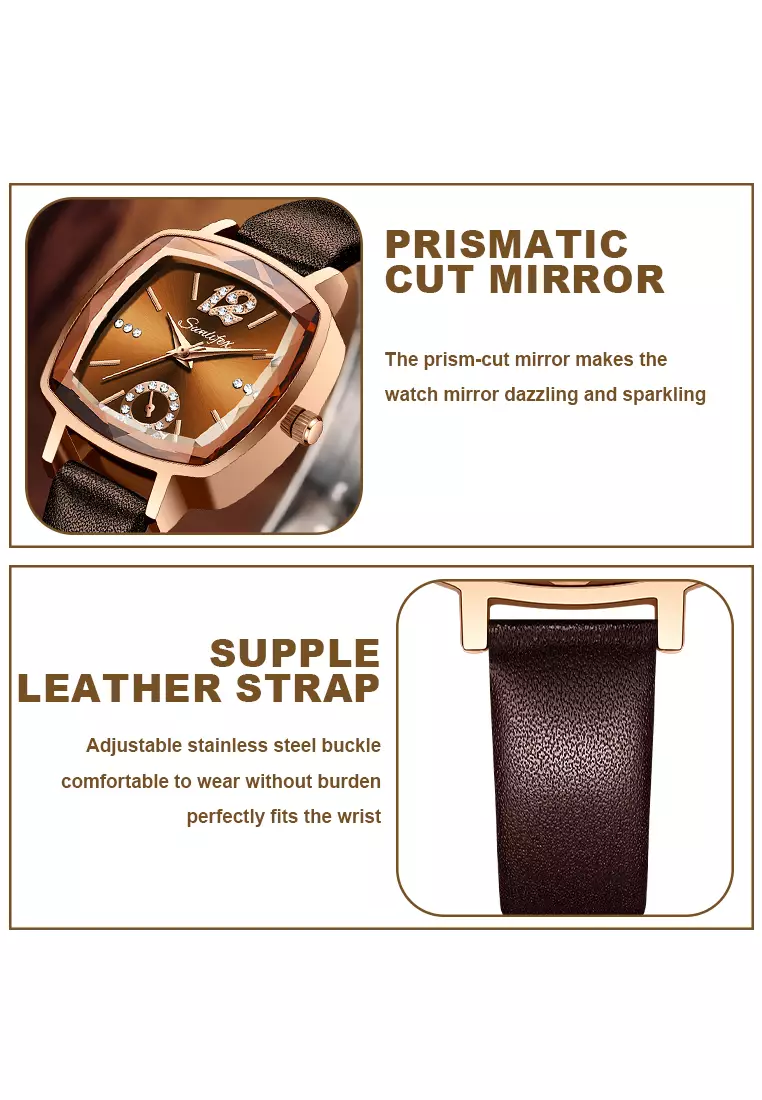 Jam Tangan Wanita Klasik 8009 Mode Display Kuarsa Santai Jam Tali Kulit Jam Tangan Cewek all brown