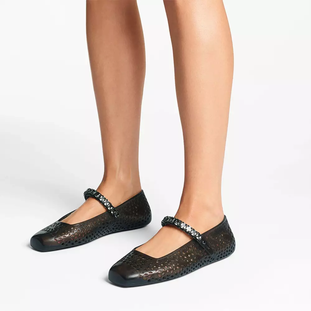 [4.4PRIL KEJUTAN HARGA] The Jelly Ballerina Flats with Crystal Embellishment Black/Smoke