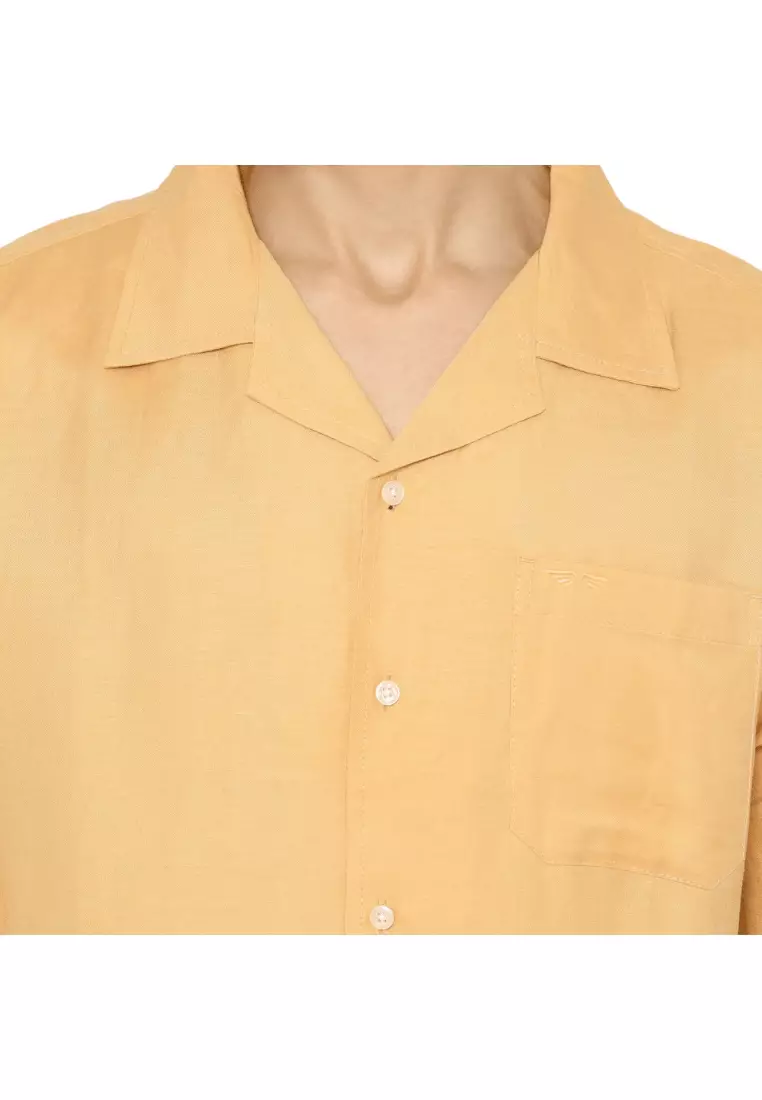 RBJ Kemeja Polos Linen Krah Hawaii Kuning Regular Fit Pria