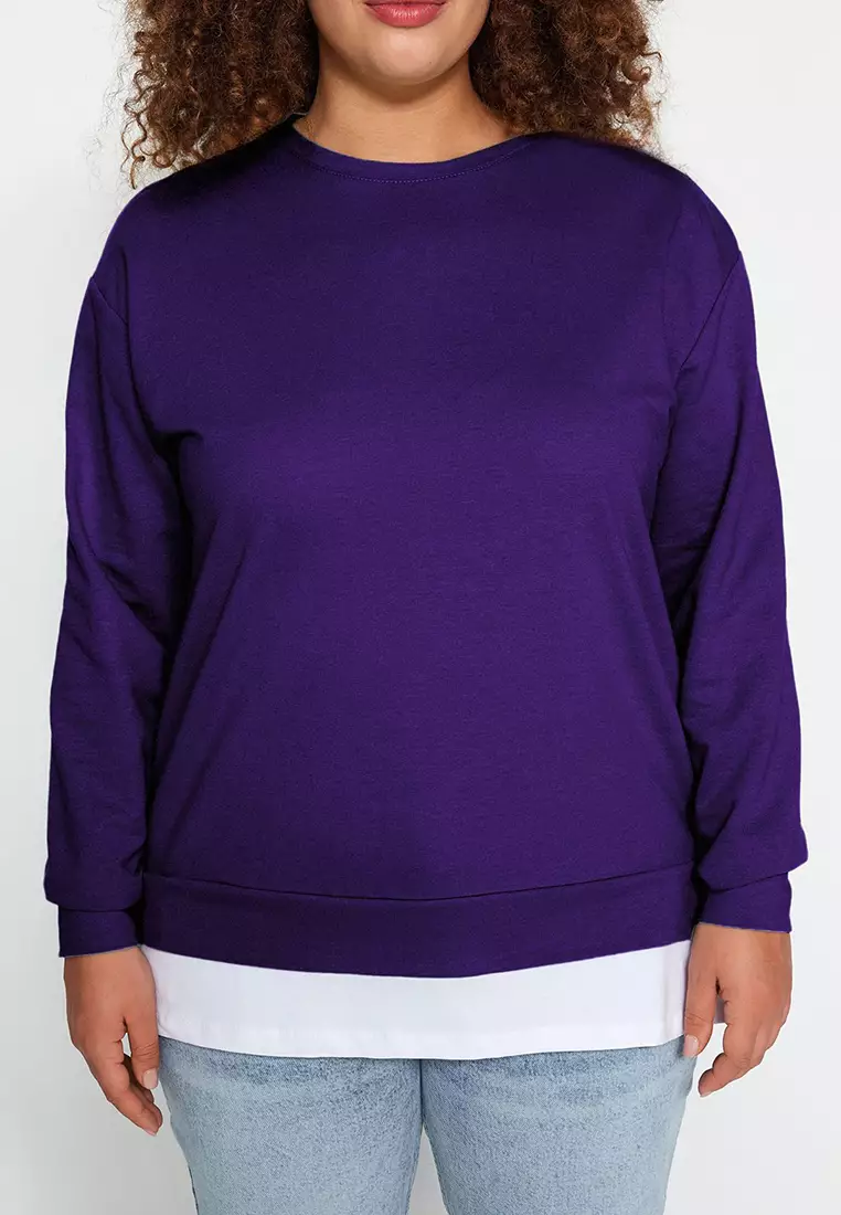 Purple Bottom T-Shirt Thin Knitted Look Plus Size Sweatshirt Tbbaw23Ao00023