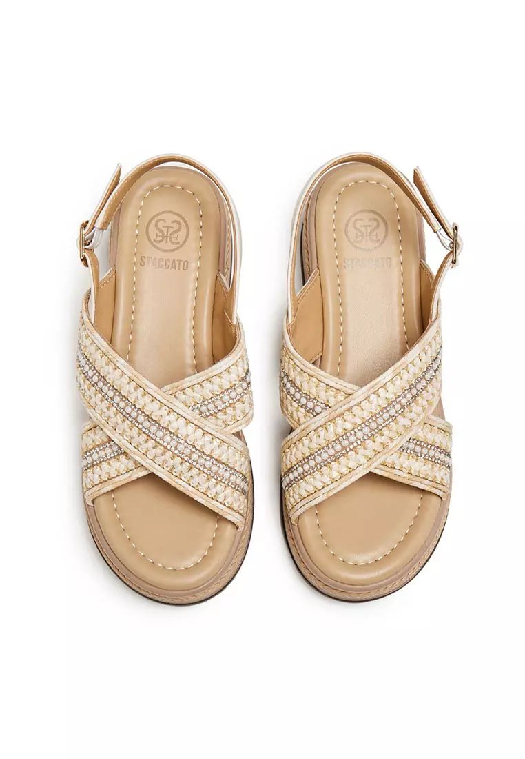 Staccato Platforms Woven Cross Back-Strap Sandals - Beige (7A01-58-BEI)