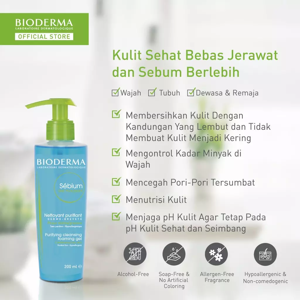 Bioderma Sebium Gel Moussant 200 ml - Facial Wash untuk Kulit Kombinasi / Berminyak / Berjerawat