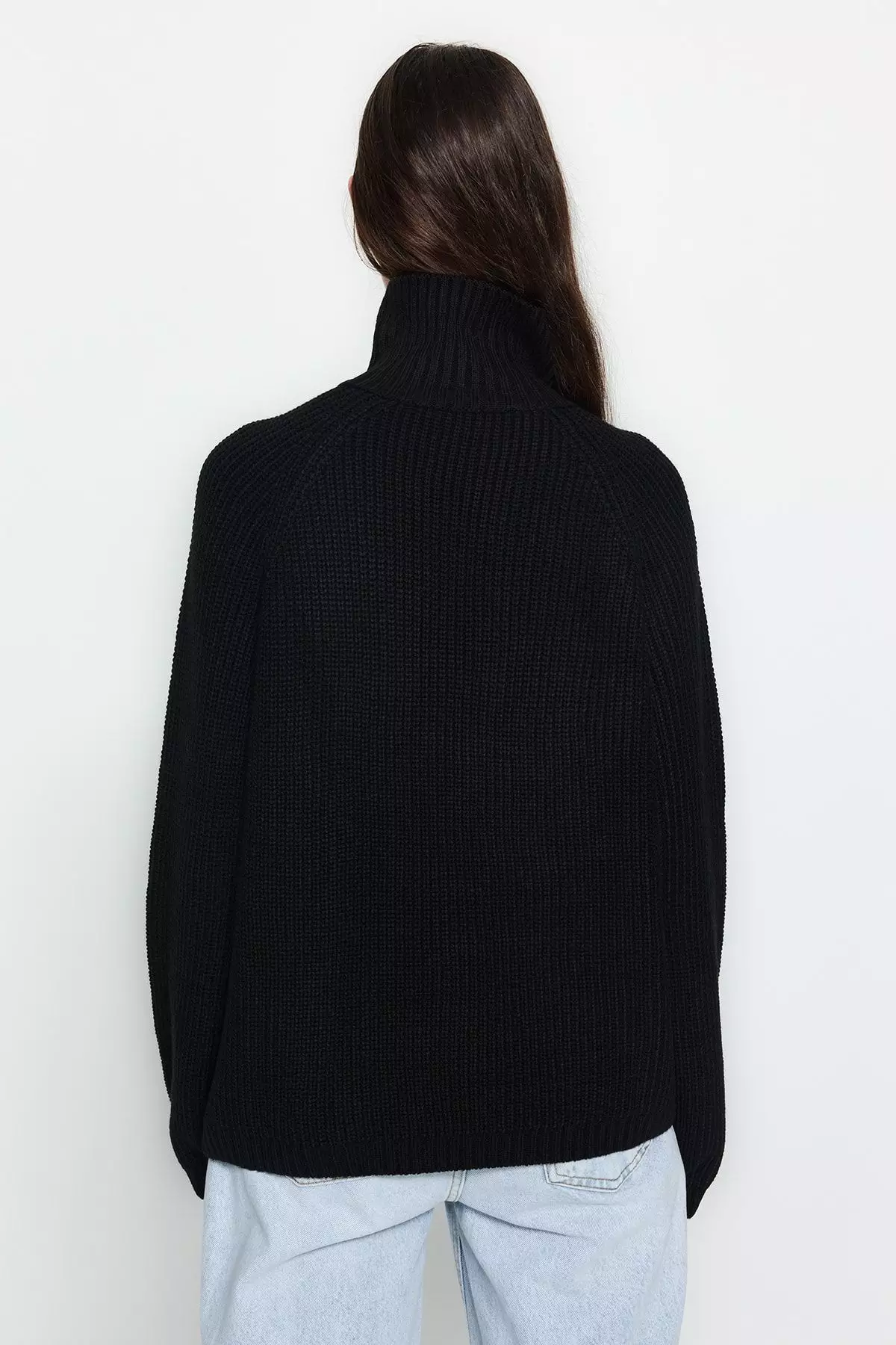 High Neck Raglan Sleeves Zip Sweater