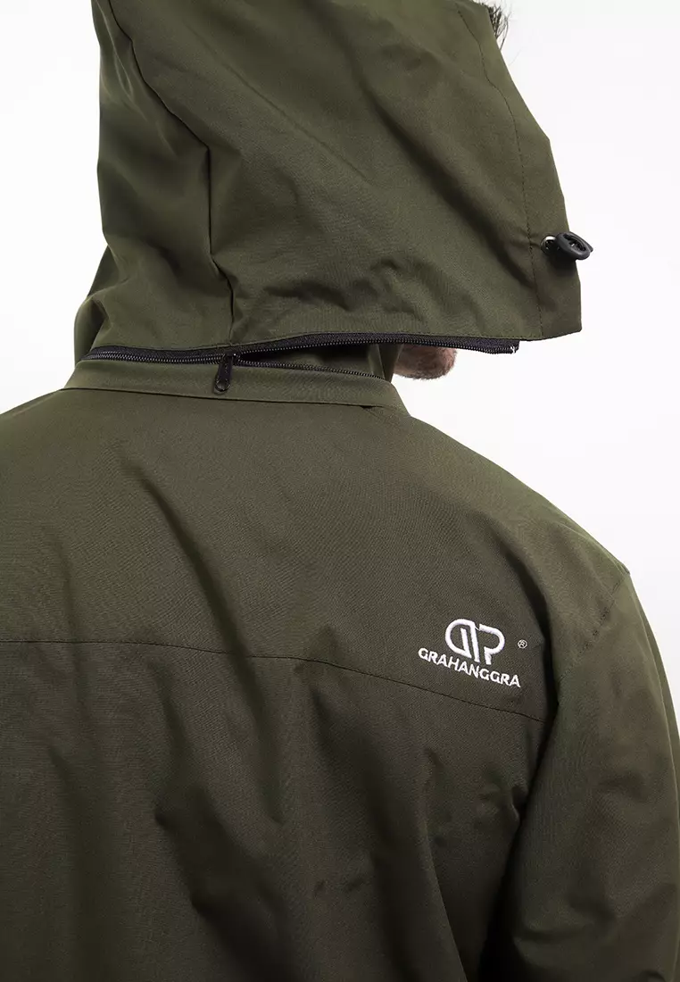 GRAHANGGRA Jaket Waterproof Vasili Hoodie Bisa Dilepas Pasang - Army Green