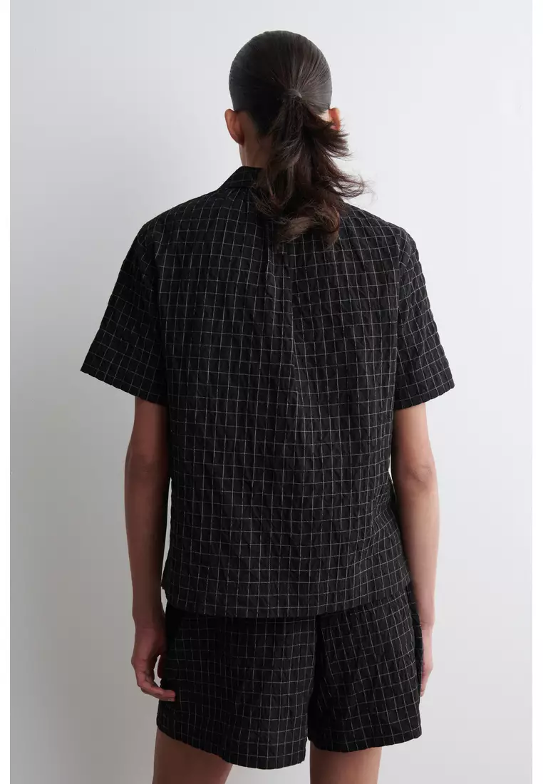 OPEN-COLLAR CHECKED COTTON SHIRT