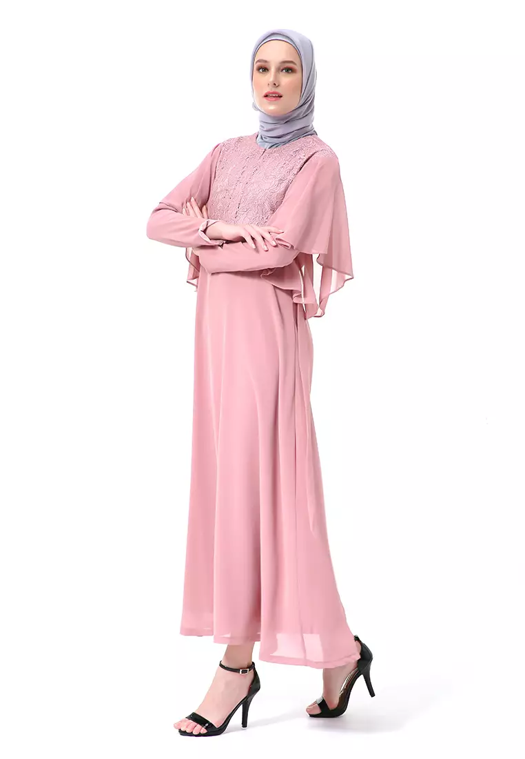 Hilda Dress Panjang Muslimah Wanita Long Sleeve High Quality Premium - Pink