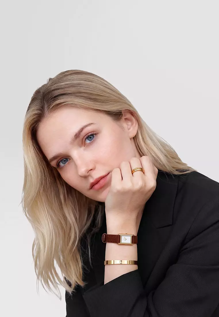 Bound Mini Light Brown Lizard White Gold - Women Watch Stainless Steel Leather Strap watch DW Official Authentic Original jam tanggan perempuan DW jam tangan