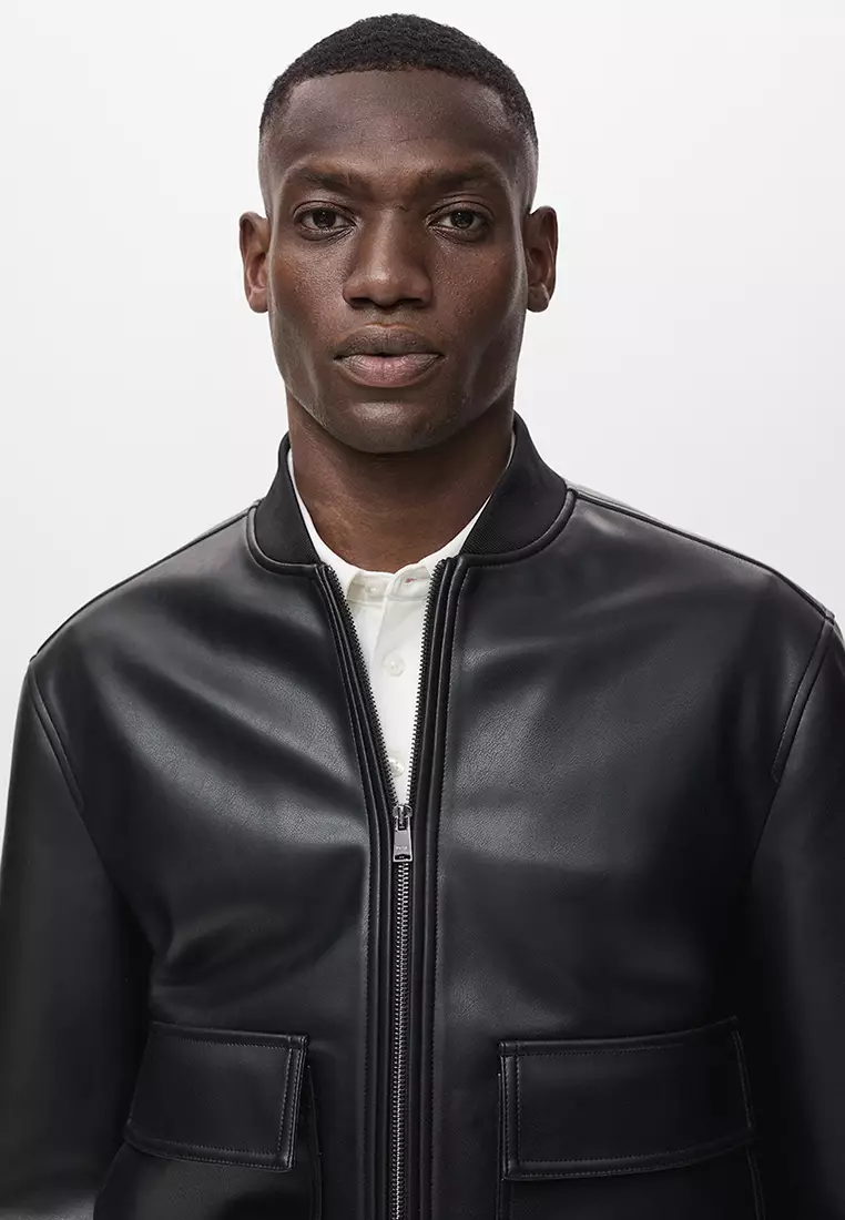 Leather-Effect Bomber Jacket